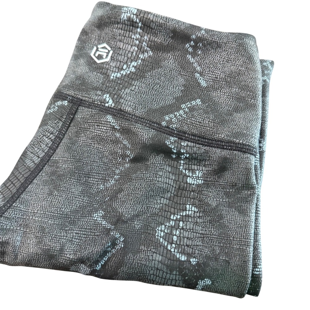 Womens High Rise‎ Snakeskin Print Athletic Leggings Gray Blue Small(26x28)